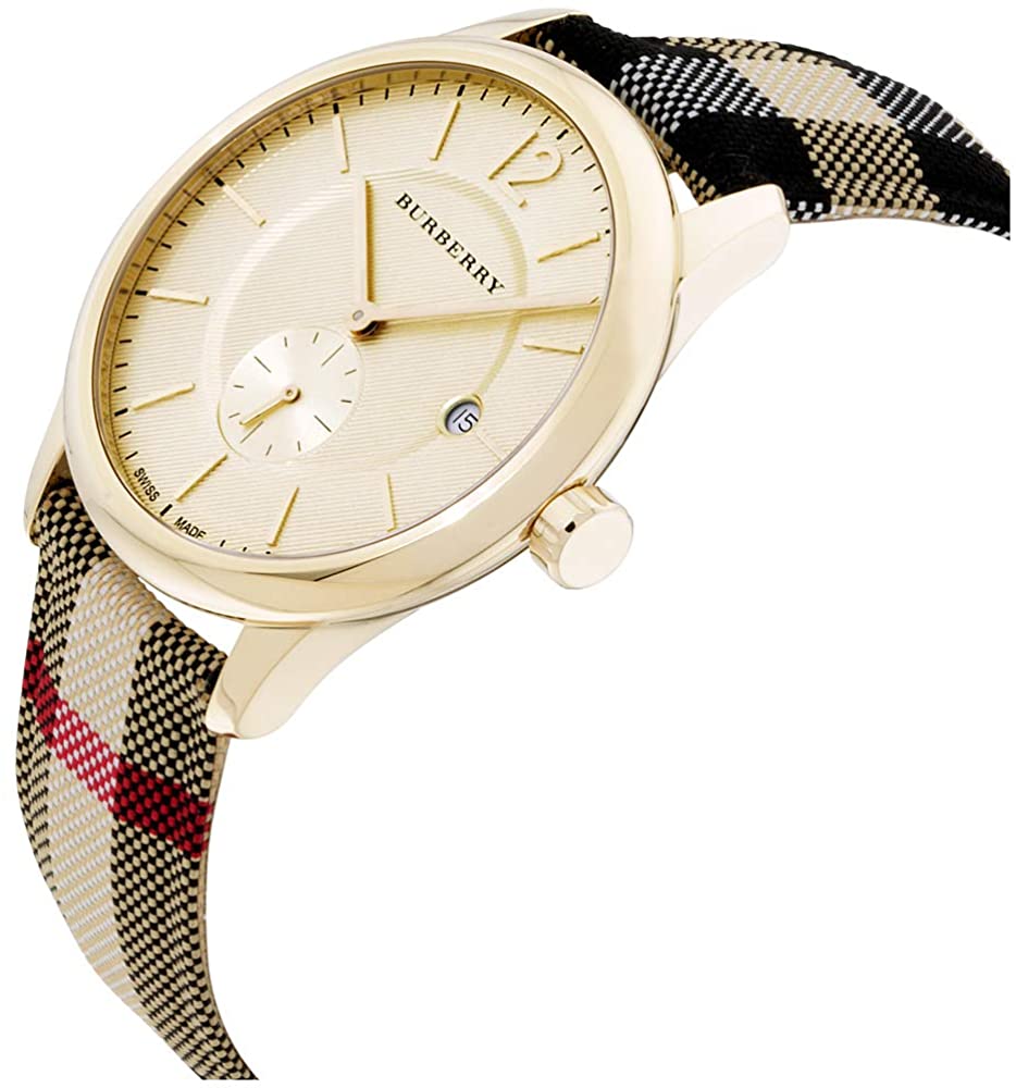 Burberry The Classic Round Gold Dial Brown Leather Strap Unisex Watch - BU10001 Buy Now By Burberry