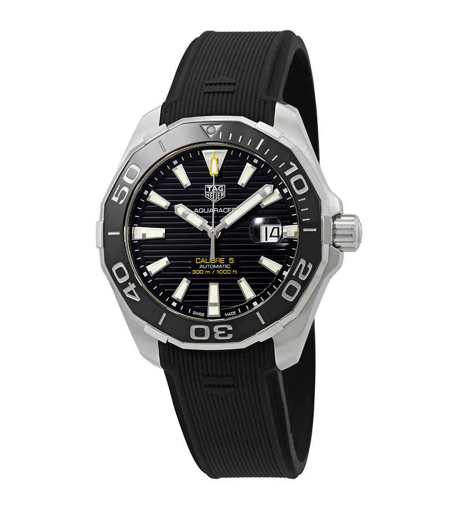 Tag Heuer Aquaracer Calibre 5 Automatic Black Dial Black Rubber Strap Watch for Men - WAY201A.FT6142 Buy Now By Tag Heuer
