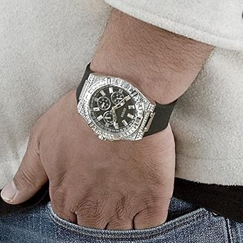 Guess Baguette Crystals Black Dial Black Silicone Strap Watch For Men - GW0208G1 Buy Now By Guess