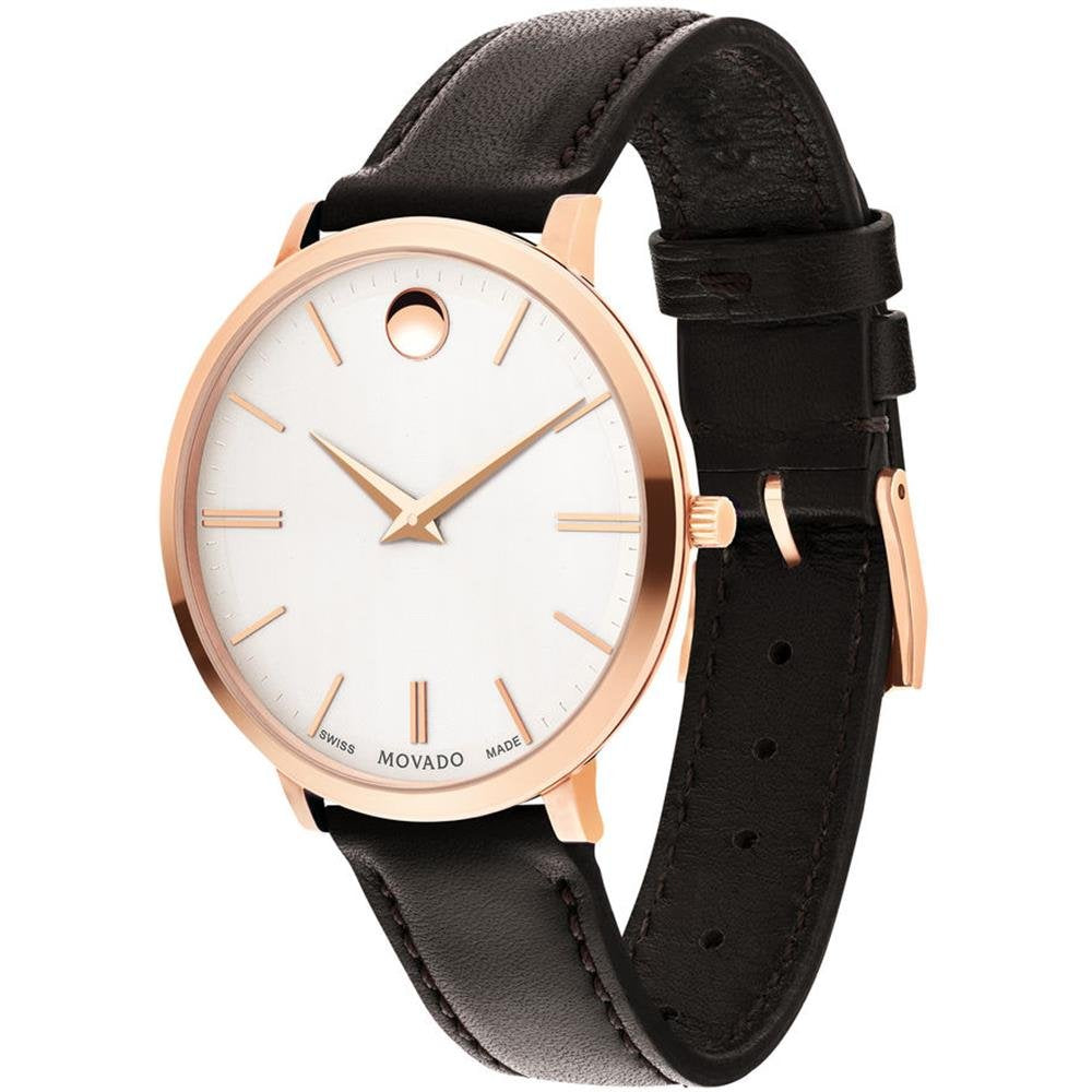 Movado Ultra Slim Silver Dial Brown Leather Strap Watch For Women - 0607093 Buy Now By Movado