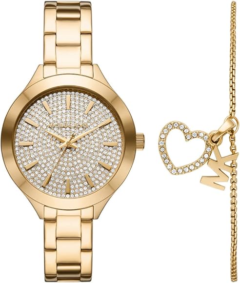 Michael Kors Slim Runway Crystals Gold Dial Gold Steel Strap Watch for Women - MK1046 Buy Now By Michael Kors