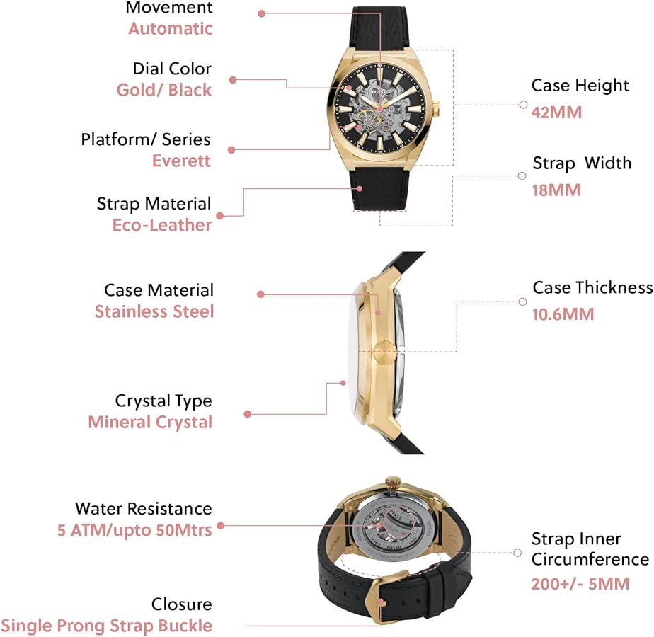 Fossil Everett Automatic Skeleton Black Dial Black Leather Strap Watch for Men - ME3208 Buy Now By Fossil