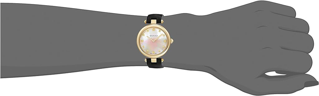 Gucci Diamantissima Quartz Mother of Pearl Dial Black Leather Strap Watch for Women - YA141404 Buy Now By Gucci
