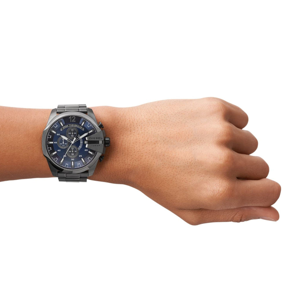 Diesel Mega Chief Chronograph Blue Dial Black Steel Strap Watch For Men - DZ4329 Buy Now By Diesel