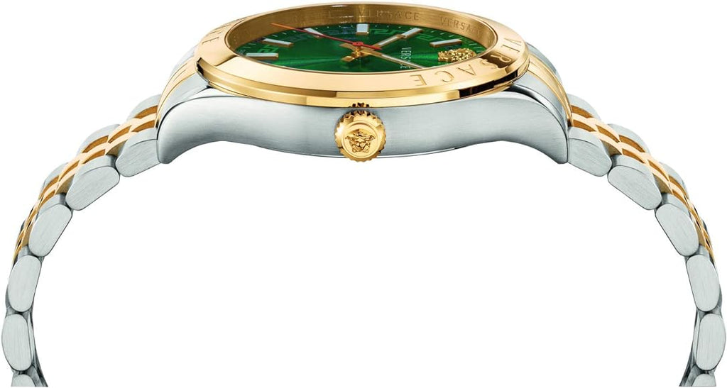 Versace Hellenyium Quartz Green Dial Two Tone Steel Strap Watch For Men - VEVI00620 Buy Now By Versace