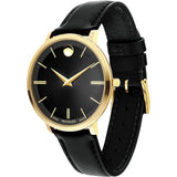 Movado Ultra Slim Black Dial Black Leather Strap Watch For Women - 0607091 Buy Now By Movado
