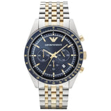Emporio Armani Tazio Chronograph Blue Dial Gold & Silver Stainless Steel Strap Watch For Men - AR8030 Buy Now By Emporio Armani