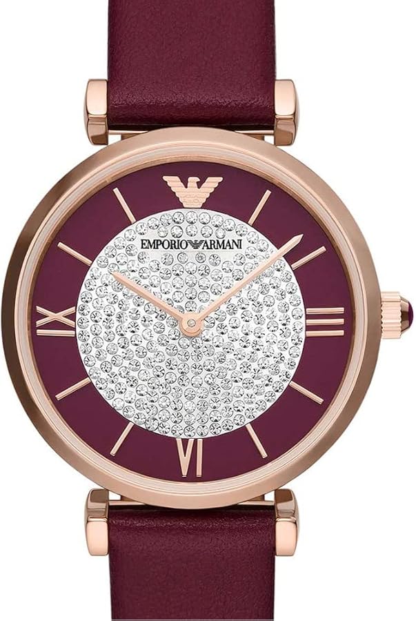Emporio Armani Gianni T Bar Crystals Maroon Dial Maroon Leather Strap Watch for Women - AR11487 Buy Now By Emporio Armani