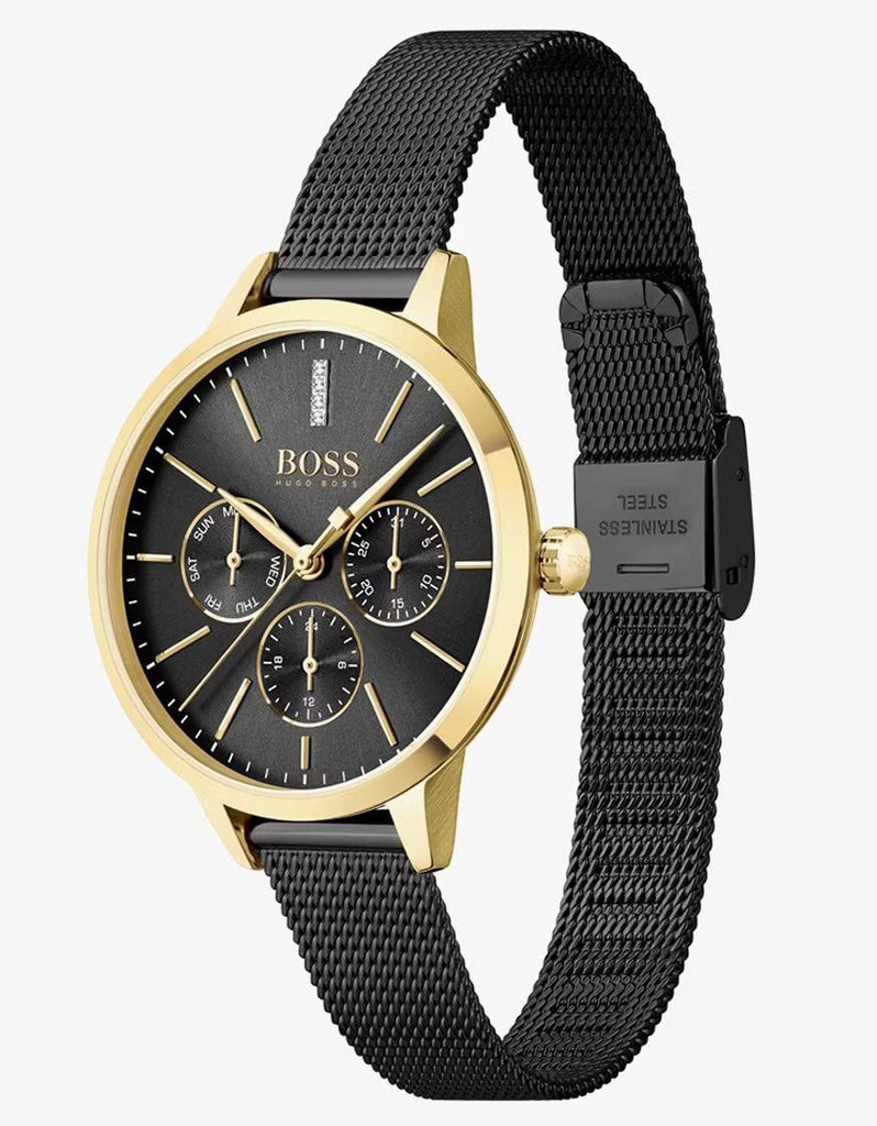 Hugo Boss Symphony Black Dial Black Mesh Bracelet Watch for Women - 1502601 Buy Now By Hugo Boss