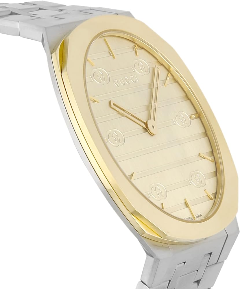 Gucci 25H Quartz Gold Dial Silver Steel Strap Watch for Men - YA163405 Buy Now By Gucci