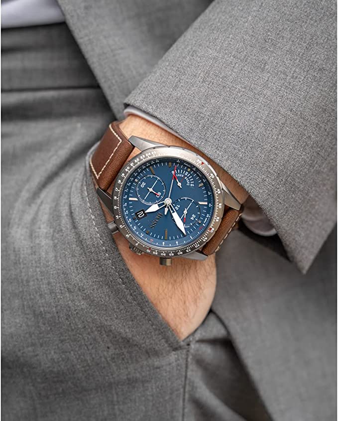 Hugo Boss Pilot Edition Blue Dial Brown Leather Strap Watch for Men - 1513852 Buy Now By Hugo Boss