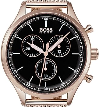 Hugo Boss Companion Quartz Black Dial Rose Gold Mesh Bracelet Watch For Men - HB1513548 Buy Now By Hugo Boss
