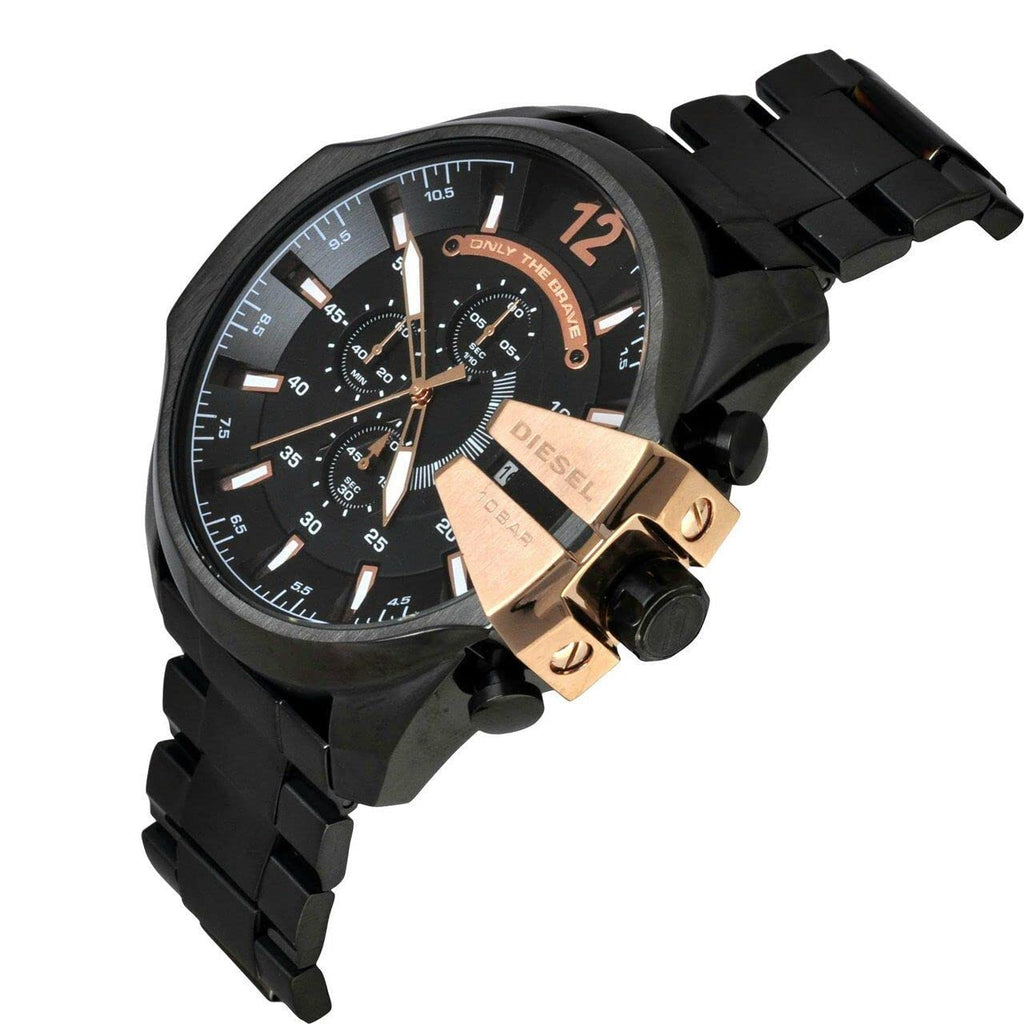 Diesel Mega Chief Chronograph Black Dial Black Steel Strap Watch For Men - DZ4309 Buy Now By Diesel