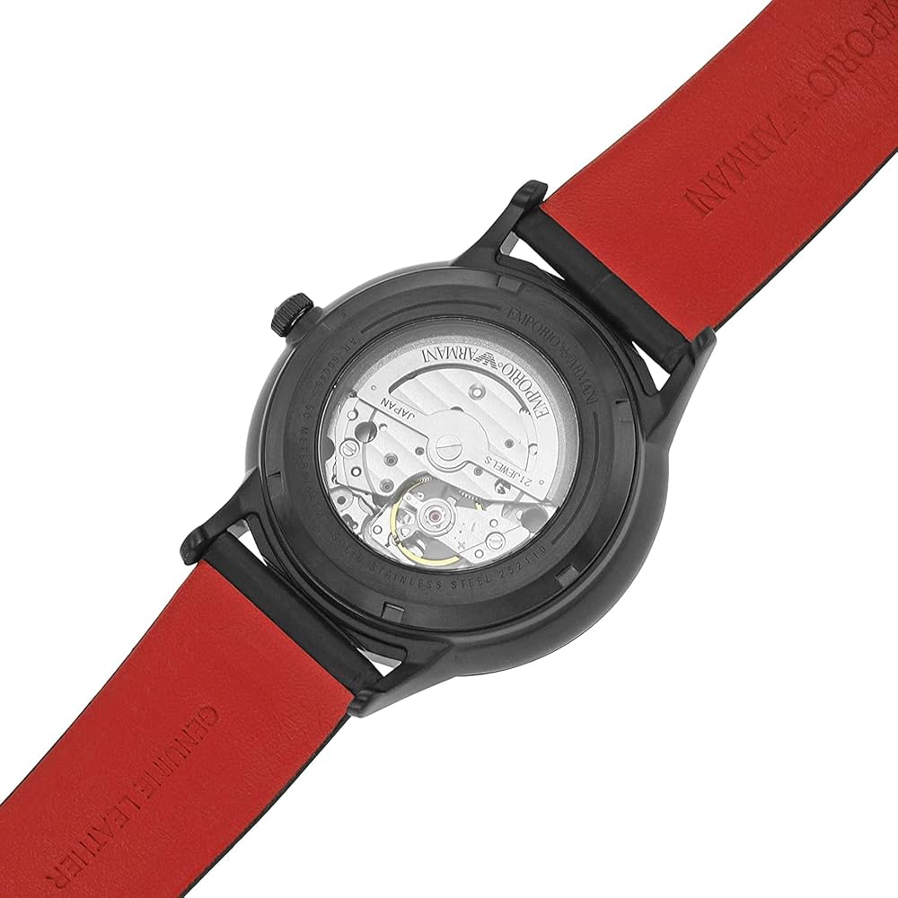 Emporio Armani Meccanico Skeleton Black Dial Black Leather Strap Watch For Men - AR60046 Buy Now By Emporio Armani