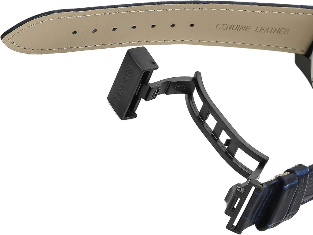 Versace V-Ray Chronograph Quartz Blue Dial Black Leather Strap Watch For Men - VEDB00418 Buy Now By Versace