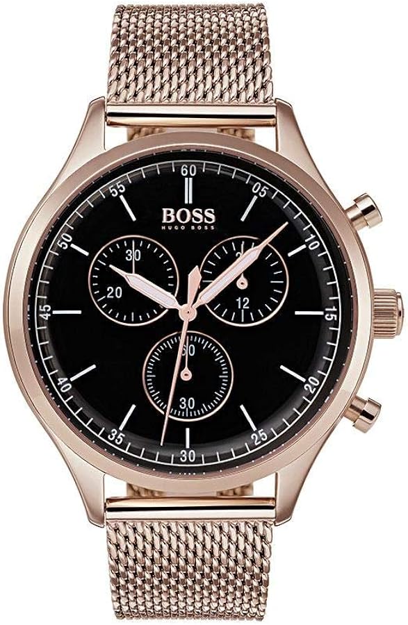 Hugo Boss Companion Chronograph Black Dial Rose Gold Steel Strap Watch For Men - 1513548 Buy Now By Hugo Boss