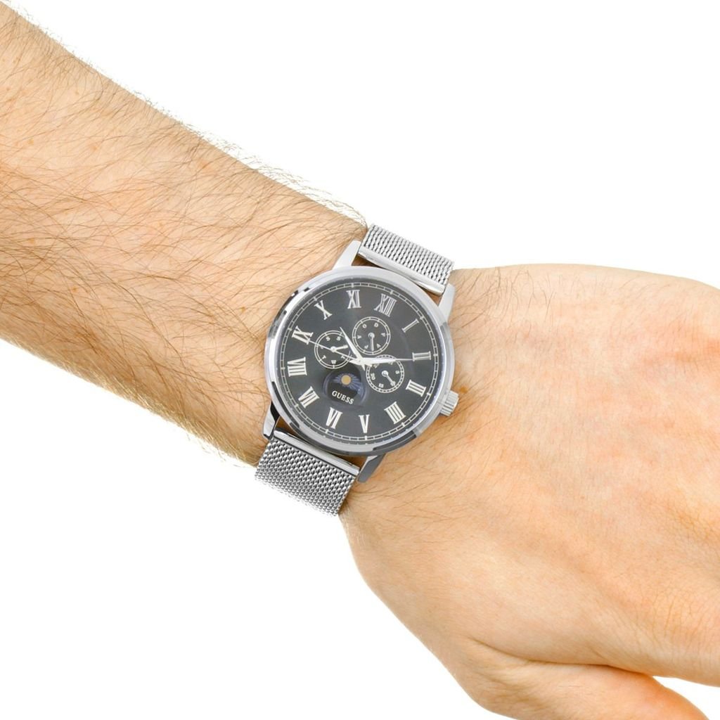 Guess Delancey Black Dial Silver Mesh Bracelet Watch for Men - W0871G1 Buy Now By Guess