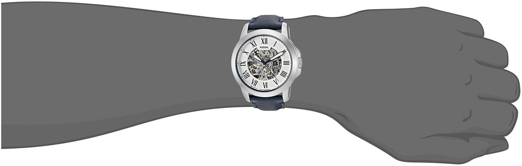 Fossil Grant Automatic Skeleton Silver Dial Blue Leather Strap Watch for Men - ME3111 Buy Now By Fossil