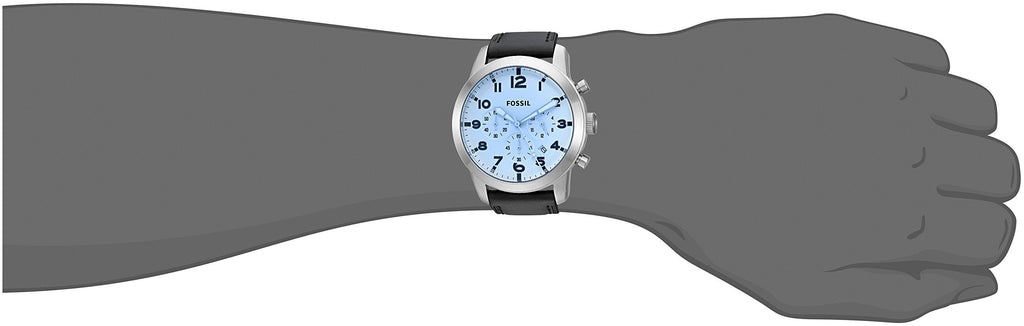 Fossil Pilot Chronograph Sky Blue Dial Black Leather Strap Watch for Men - FS5162 Buy Now By Fossil