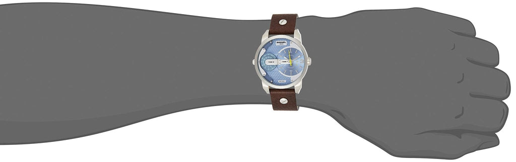 Diesel Mini Daddy LIght Blue Dial Brown Leather Strap Watch For Men - DZ7321 Buy Now By Diesel