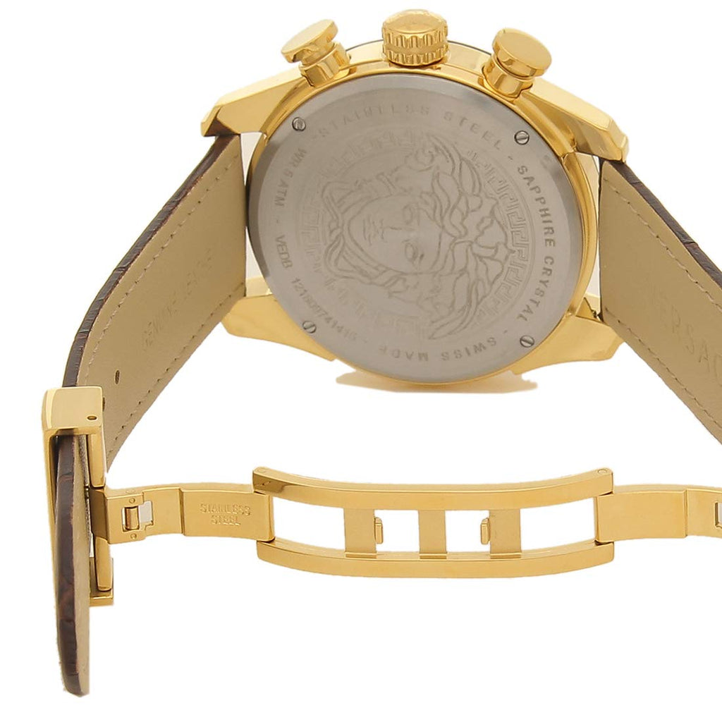 Versace V-Ray Chronograph Quartz Black Dial Brown Leather Strap Watch For Men - VEDB00318 Buy Now By Versace