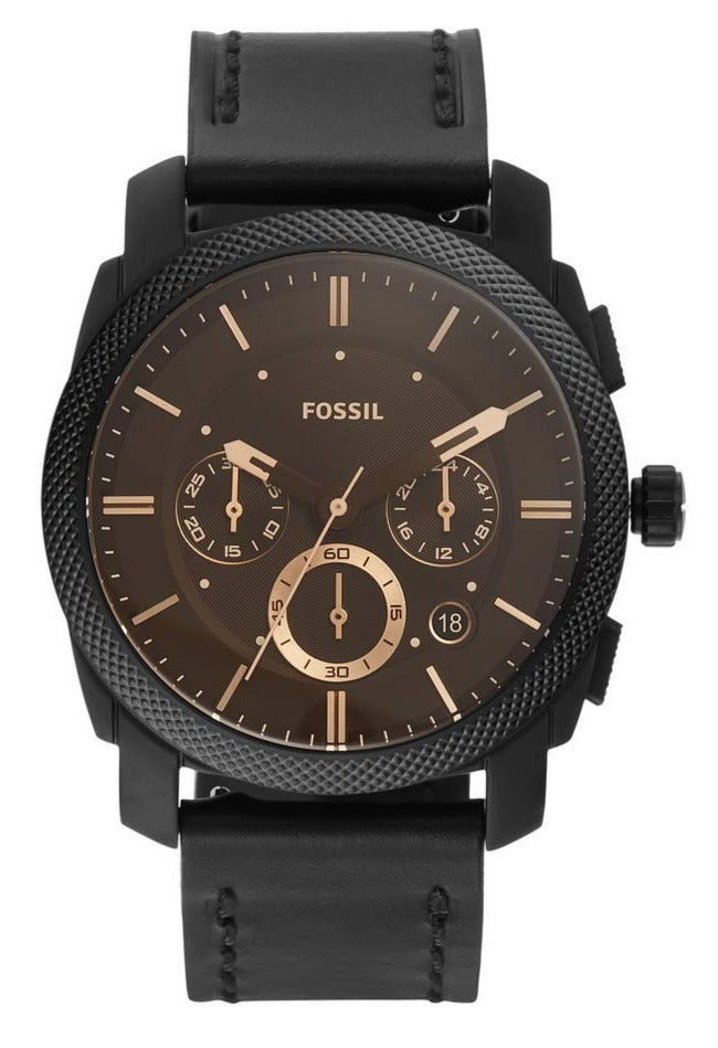 Fossil Machine Chronograph Black Dial Black Leather Strap Watch for Men - FS5586 Buy Now By Fossil