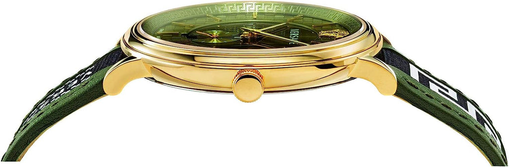 Versace V-Circle Quartz Green Dial Green Leather Strap Watch for Men - VEBQ01519 Buy Now By Versace