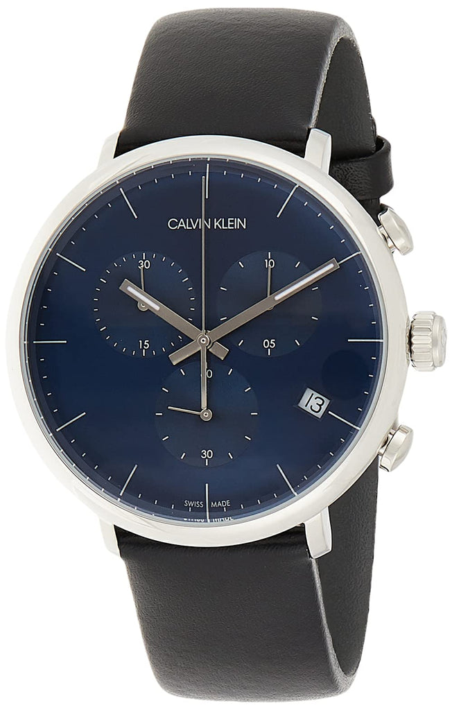 Calvin Klein High Noon Chronograph Blue Dial Black Leather Strap Watch for Men - K8M271CN Buy Now By Calvin Klein