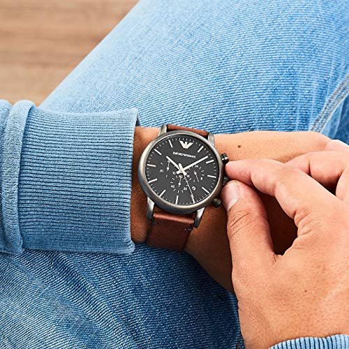 Emporio Armani Classic Chronograph Black Dial Brown Leather Strap Watch For Men - AR1919 Buy Now By Emporio Armani