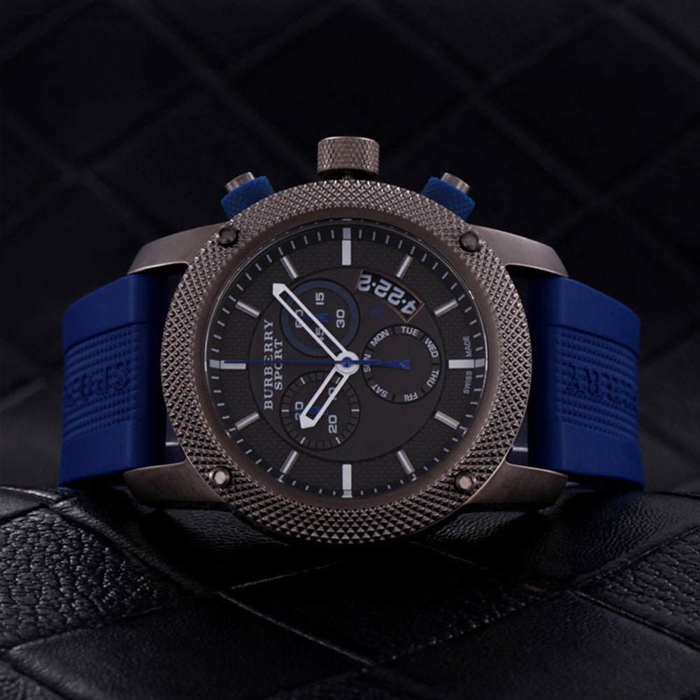 Burberry Sports Chronograph Black Dial Blue Rubber Strap Watch for Men - BU7714 Buy Now By Burberry