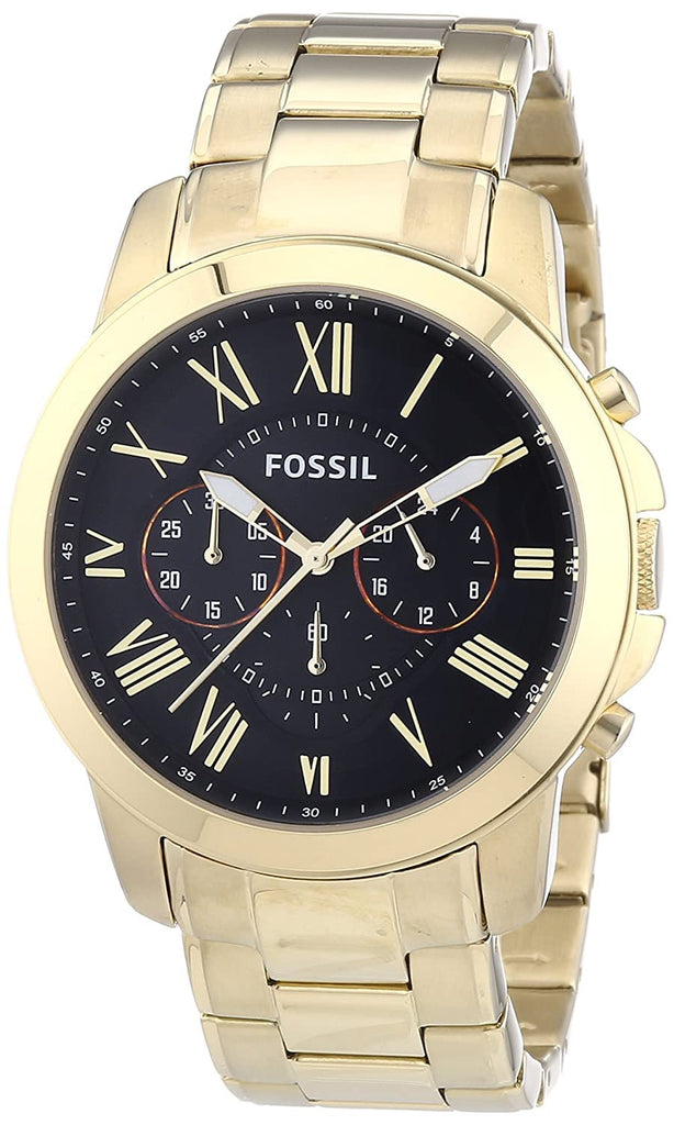 Fossil Grant Chronograph Black Dial Gold Steel Strap Watch for Men - FS4815 Buy Now By Fossil