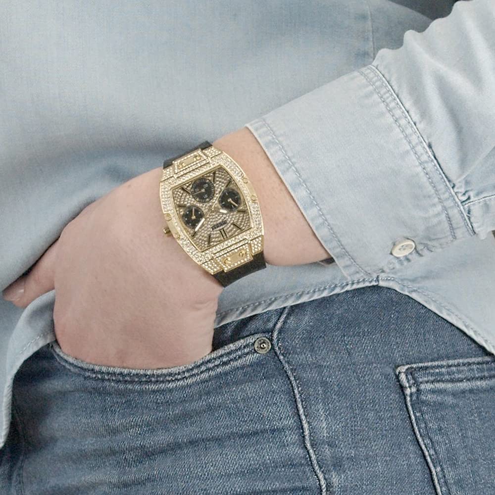 Guess Raven Diamonds Champagne Dial Black Rubber Strap Watch For Women - GW0105L2 Buy Now By Guess