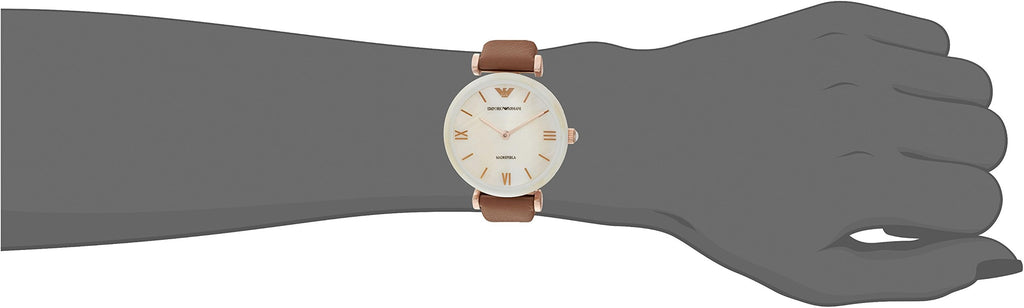 Emporio Armani Gianni T Bar Quartz Mother of Pearl White Dial Brown Leather Strap Watch For Women - AR11040 Buy Now By Emporio Armani