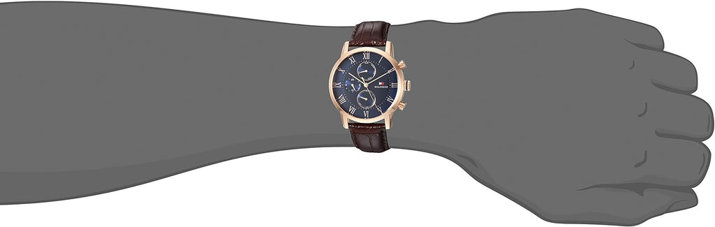 Tommy Hilfiger Kane Chronograph Quartz Blue Dial Brown Leather Strap Watch for Men - 1791399