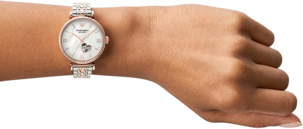 Emporio Armani Meccanico Automatic Mother of Pearl Dial Two Tone Steel Strap Watch For Women - AR60049 Buy Now By Emporio Armani