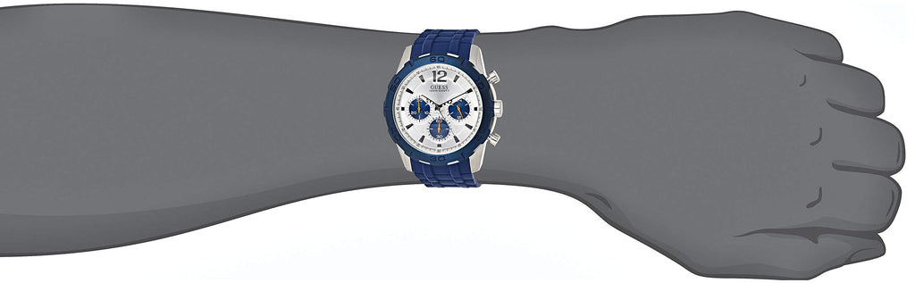 Guess Caliber Chronograph White Dial Blue Rubber Strap Watch for Men - W0864G6 Buy Now By Guess