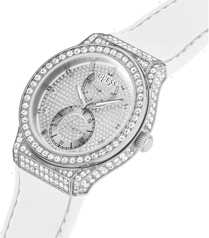 Guess Princess Crystals Silver Dial White Silicone Strap Watch For Women - GW0439L1 Buy Now By Guess
