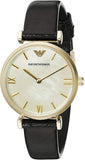 Emporio Armani Gianni T-Bar Quartz Mother of Pearl Dial Black Leather Strap Watch For Women - AR1910 Buy Now By Emporio Armani