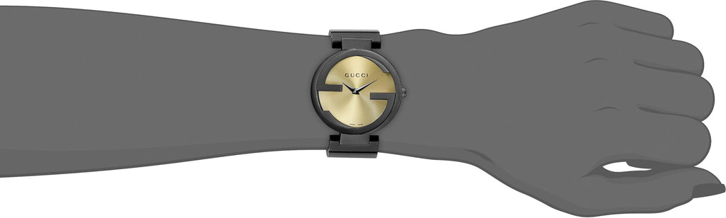 Gucci Interlocking G Quartz Gold Dial Black Steel Strap Watch For Women - YA133314 Buy Now By Gucci