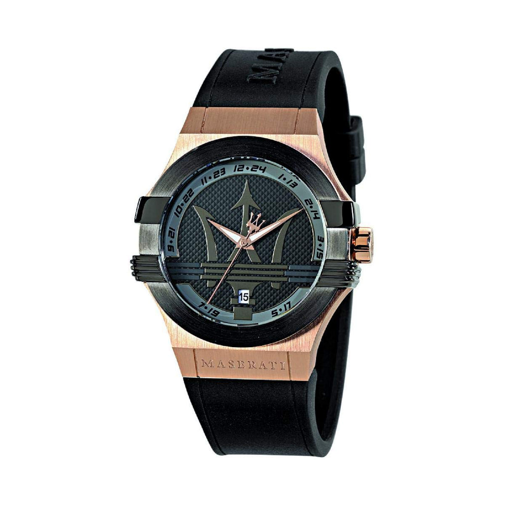 Maserati Potenza Black & Rose Gold Dial Black Rubber Strap Watch For Men - R8851108002 Buy Now By Maserati