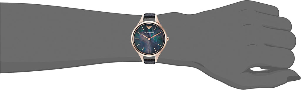 Emporio Armani Aurora Mother Of Pearl Black Dial Black Leather Strap Watch For Women - AR11056 Buy Now By Emporio Armani