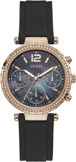 Guess Solstice Diamonds Black Mother of Pearl Dial Black Rubber Strap Watch for Women - GW0113L2 Buy Now By Guess