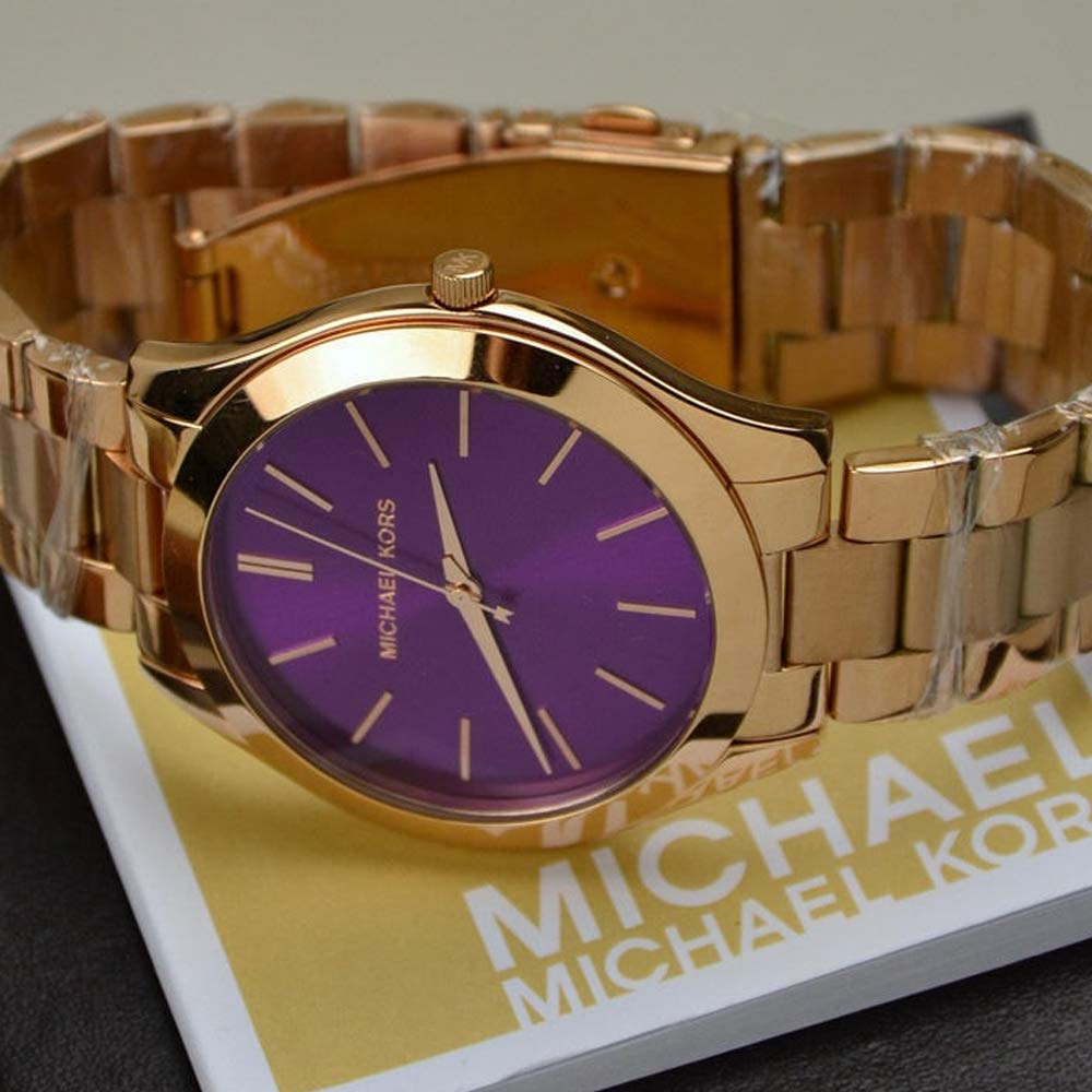 Michael Kors Slim Runway Purple Dial Rose Gold Steel Strap Watch for Women - MK3293 Buy Now By Michael Kors