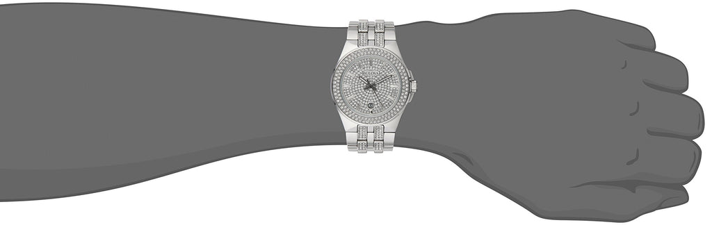 Bulova Crystal Pave Silver Dial Silver Steel Strap Watch for Men - 96B235 Buy Now By Bulova