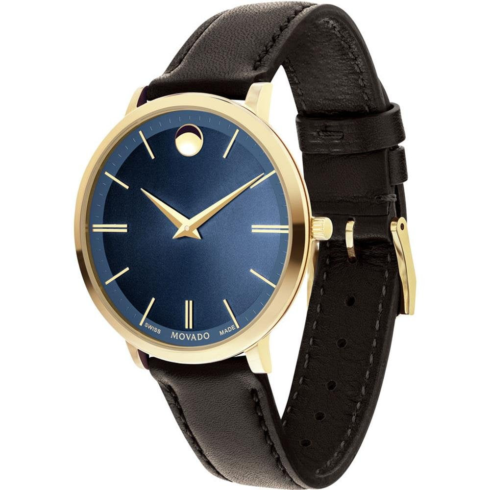 Movado Ultra Slim Blue Dial Brown Leather Strap Watch For Women - 0607092 Buy Now By Movado