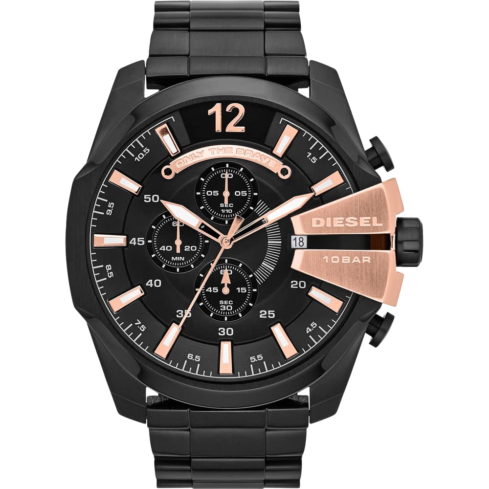 Diesel Mega Chief Chronograph Black Dial Black Steel Strap Watch For Men - DZ4309 Buy Now By Diesel
