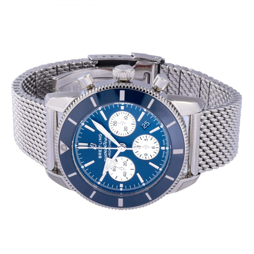 Breitling Superocean Heritage B01 Chronograph 44 Blue Dial Silver Mesh Bracelet Watch for Men - AB0162161C1A1 Buy Now By Breitling