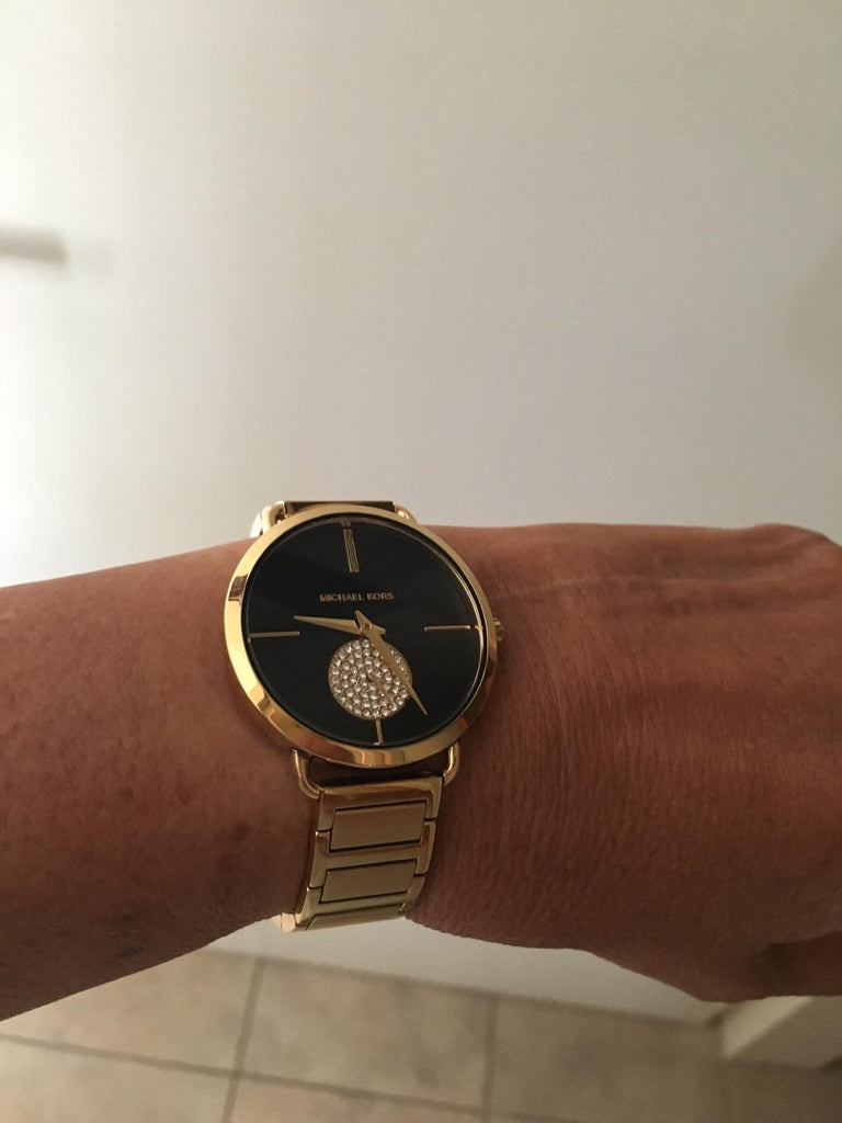 Michael Kors Portia Black Dial Gold Steel Strap Watch for Women - MK3788 Buy Now By Michael Kors