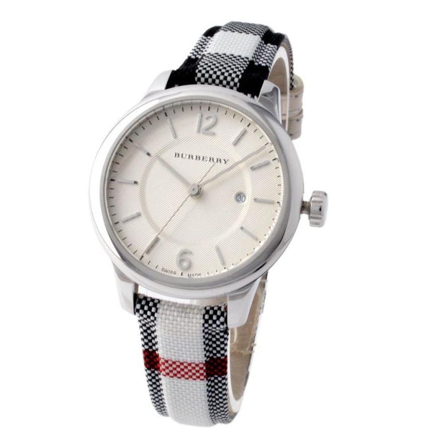Burberry Classic Stone Silver Dial Horseberry Black Leather Strap Watch for Women - BU10103 Buy Now By Burberry