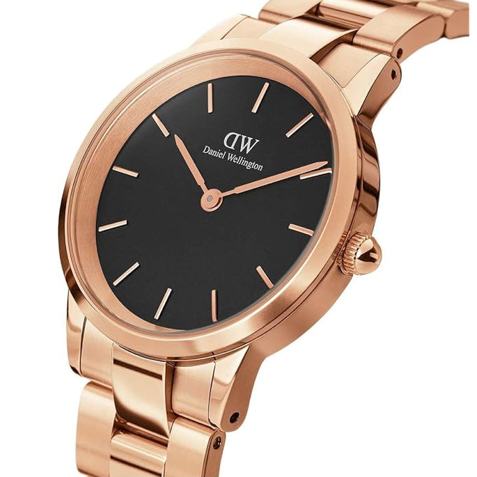 Daniel Wellington Iconic Link Black Dial Rose Gold Steel Strap Watch for Women - DW00100212 Buy Now By Daniel Wellington